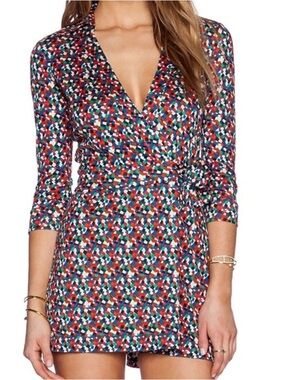 Diane Von Furstenberg Celeste Multicolor Wrap Romper -Silk
